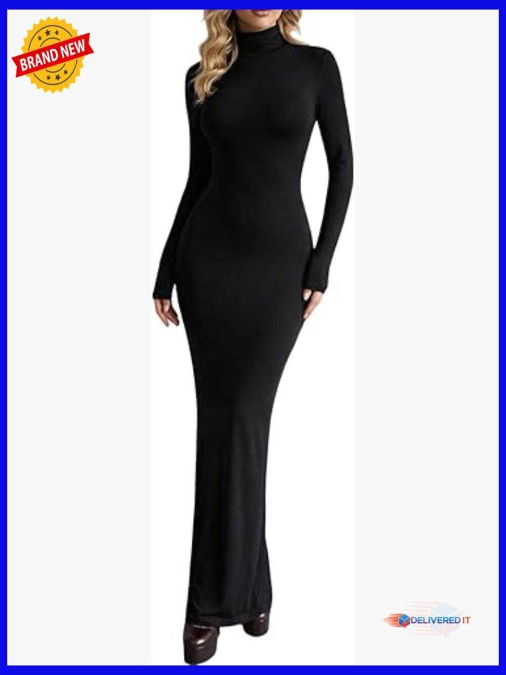 High Slit Backless Bodycon Cocktail Dress Long Sleeve High Neck Maxi